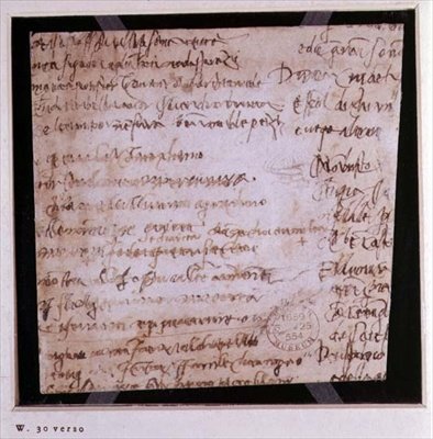 W.30v Fragment van een pagina met geschreven notities door Michelangelo Buonarroti